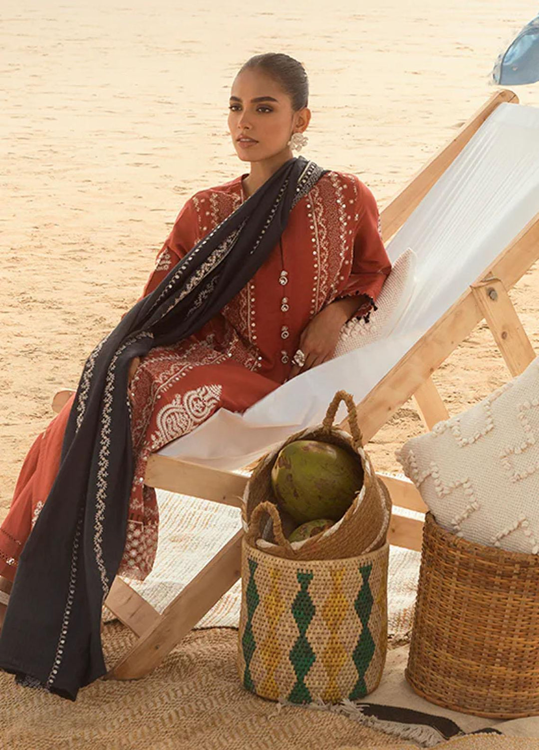 Cross Stitch Embroidered Cotton satin Suits Unstitched 3 Piece CS23CS D-09 Tangerine Glow - Premium Collection