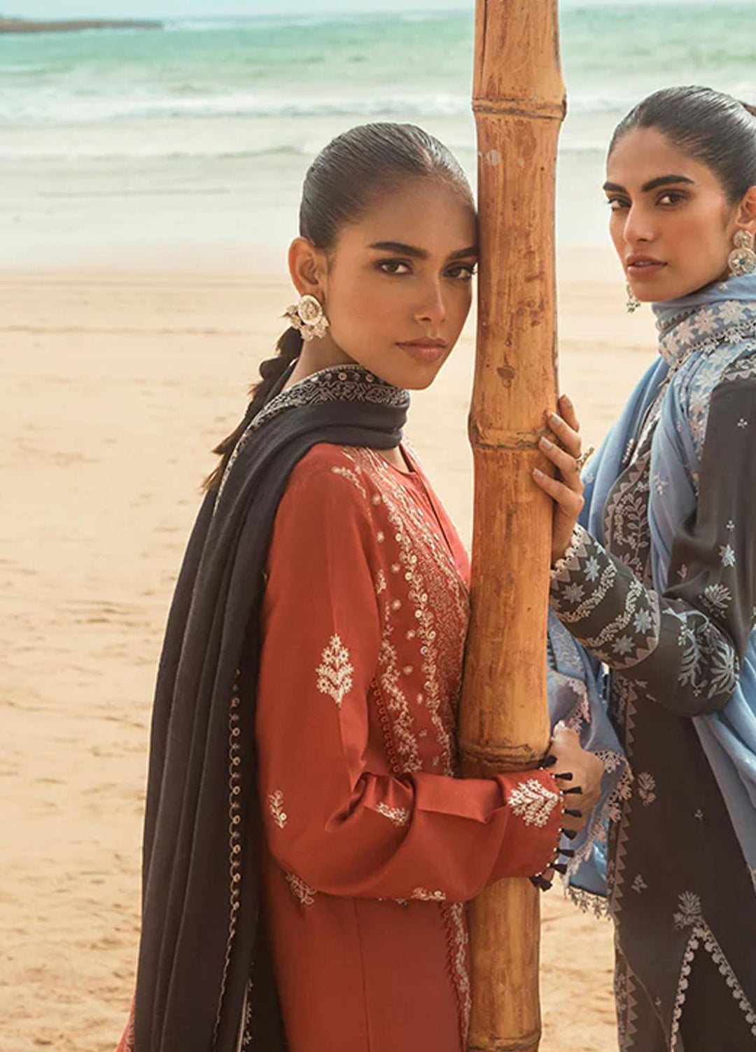 Cross Stitch Embroidered Cotton satin Suits Unstitched 3 Piece CS23CS D-09 Tangerine Glow - Premium Collection