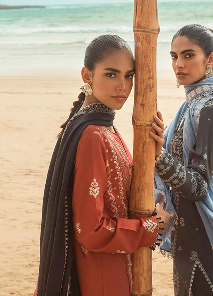 Cross Stitch Embroidered Cotton satin Suits Unstitched 3 Piece CS23CS D-09 Tangerine Glow - Premium Collection