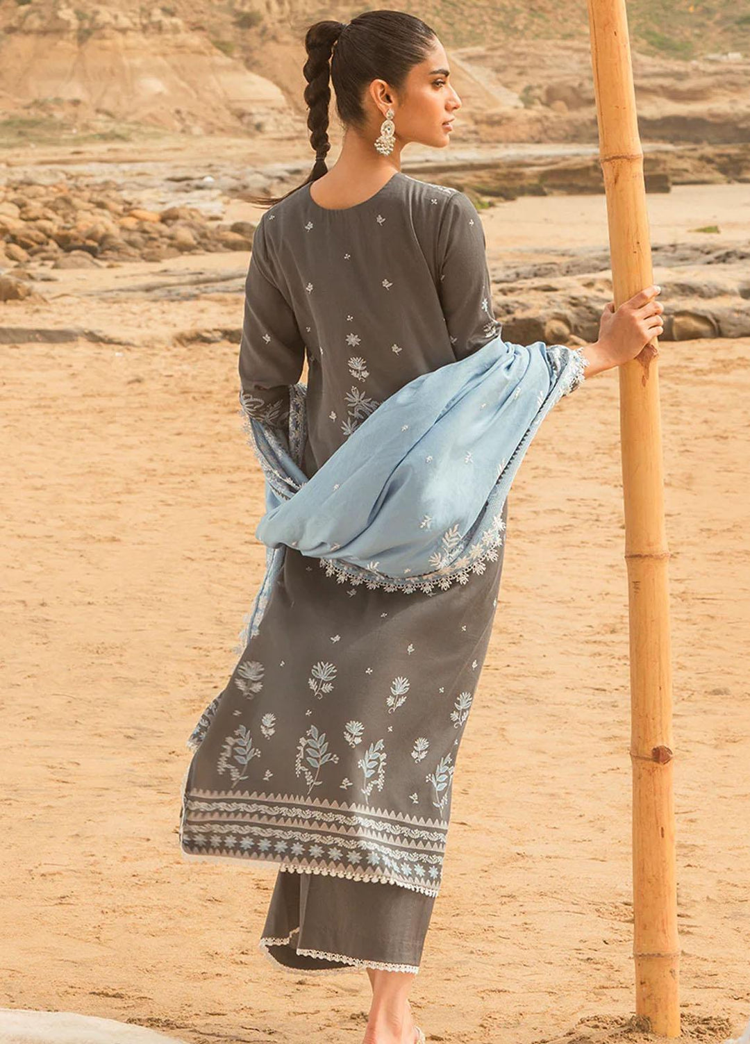 Cross Stitch Embroidered Cotton satin Suits Unstitched 3 Piece CS23CS D-10 Cerulean Sere - Premium Collection