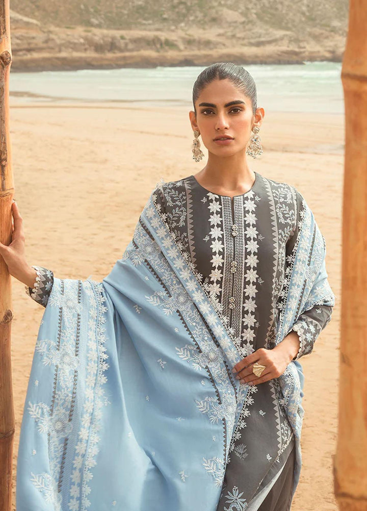 Cross Stitch Embroidered Cotton satin Suits Unstitched 3 Piece CS23CS D-10 Cerulean Sere - Premium Collection
