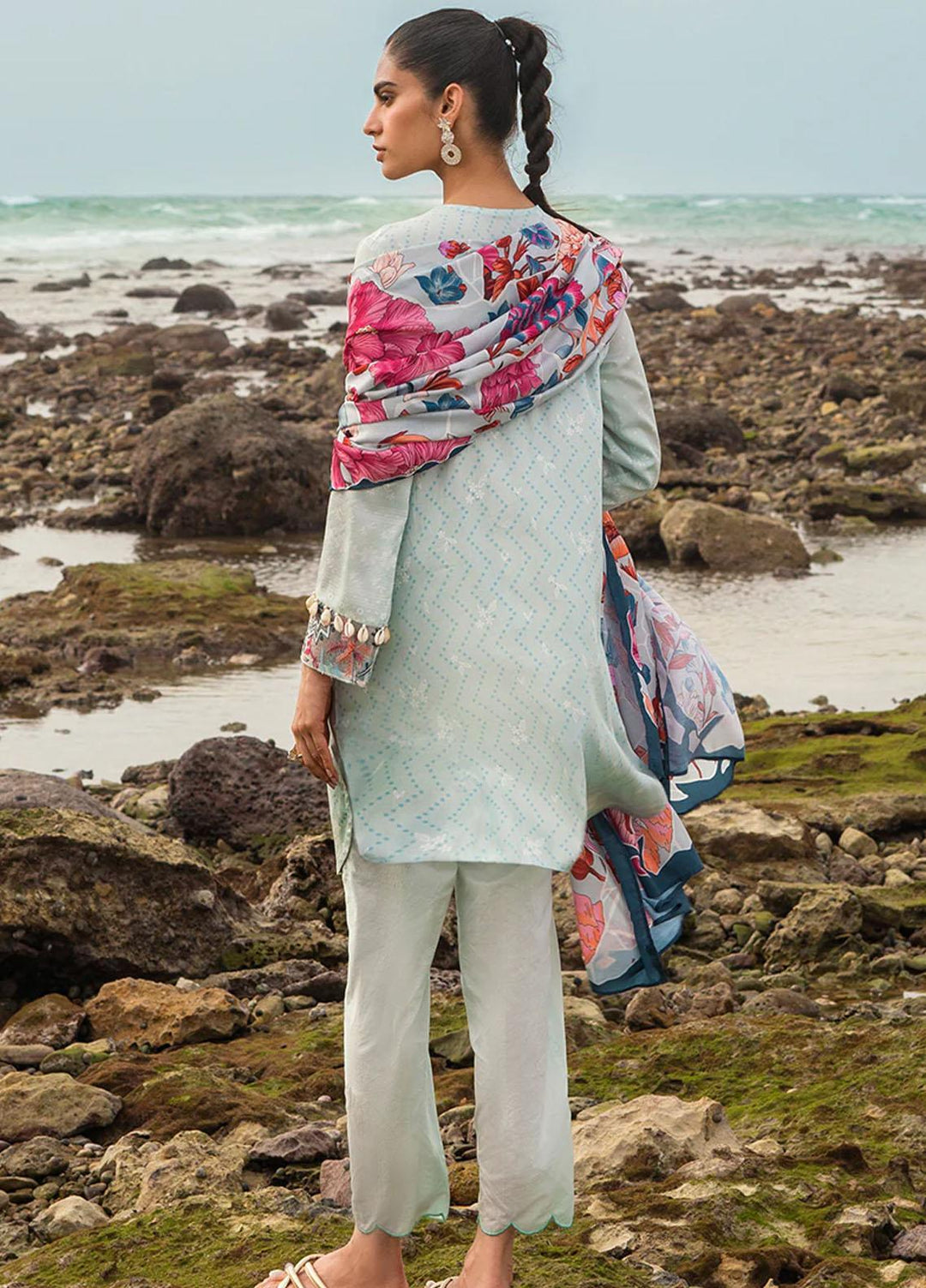 Cross Stitch Embroidered Cotton satin Suits Unstitched 3 Piece CS23CS D-13 Gardenia Gleam - Premium Collection