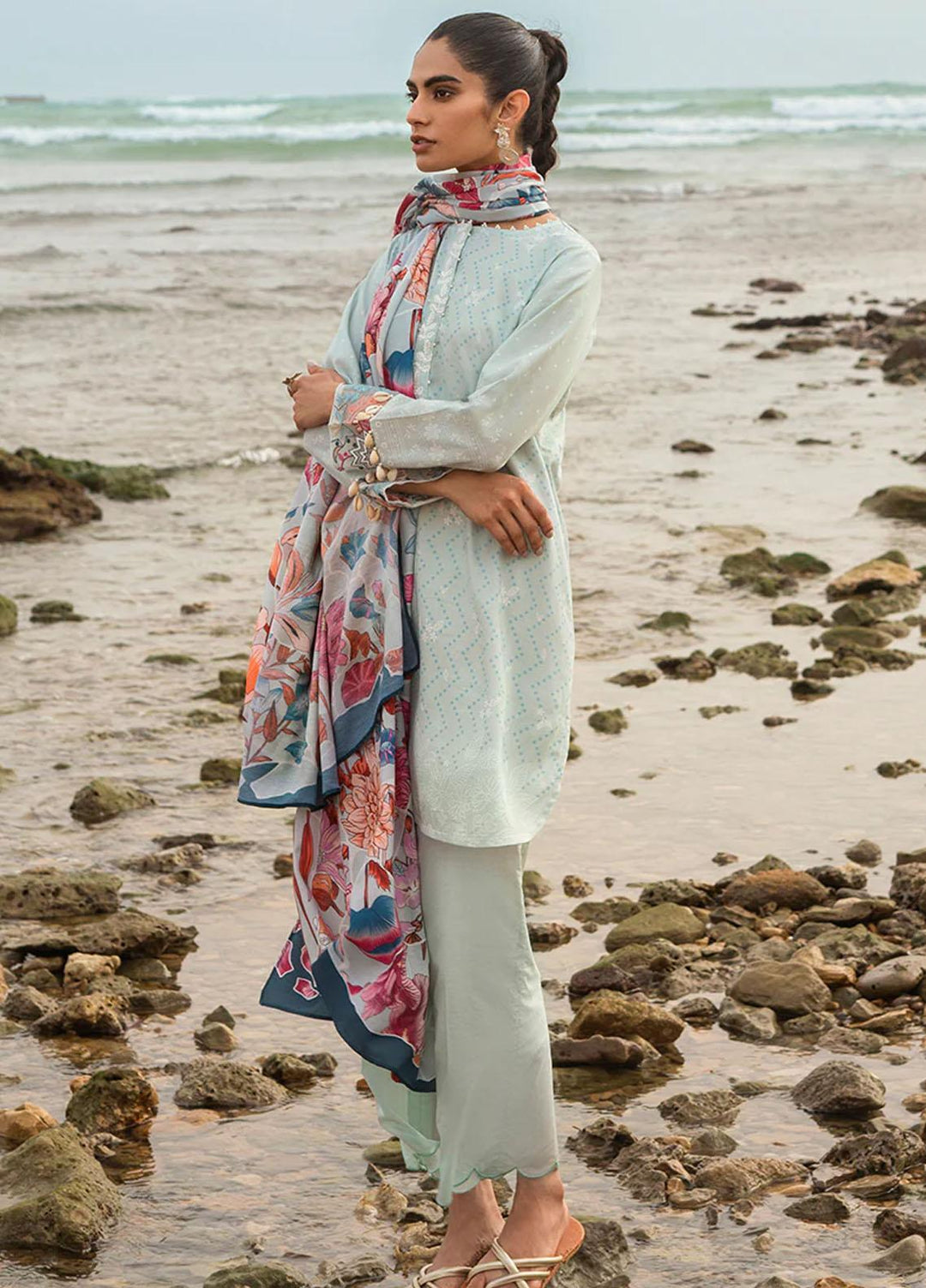 Cross Stitch Embroidered Cotton satin Suits Unstitched 3 Piece CS23CS D-13 Gardenia Gleam - Premium Collection