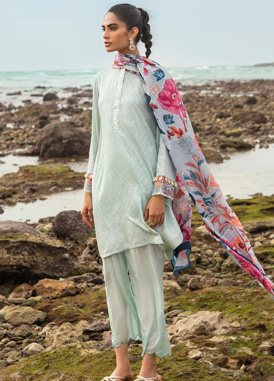 Cross Stitch Embroidered Cotton satin Suits Unstitched 3 Piece CS23CS D-13 Gardenia Gleam - Premium Collection