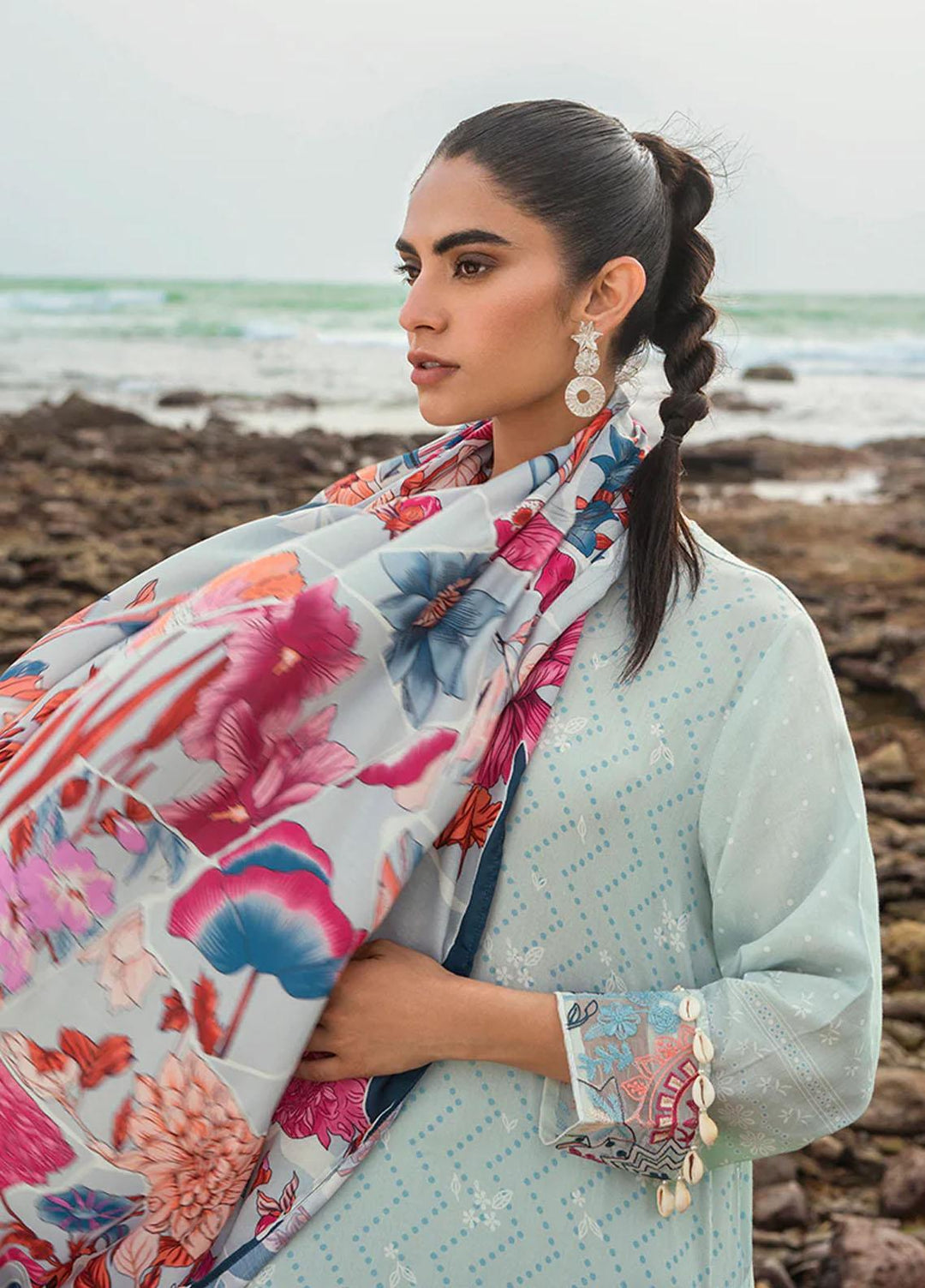 Cross Stitch Embroidered Cotton satin Suits Unstitched 3 Piece CS23CS D-13 Gardenia Gleam - Premium Collection