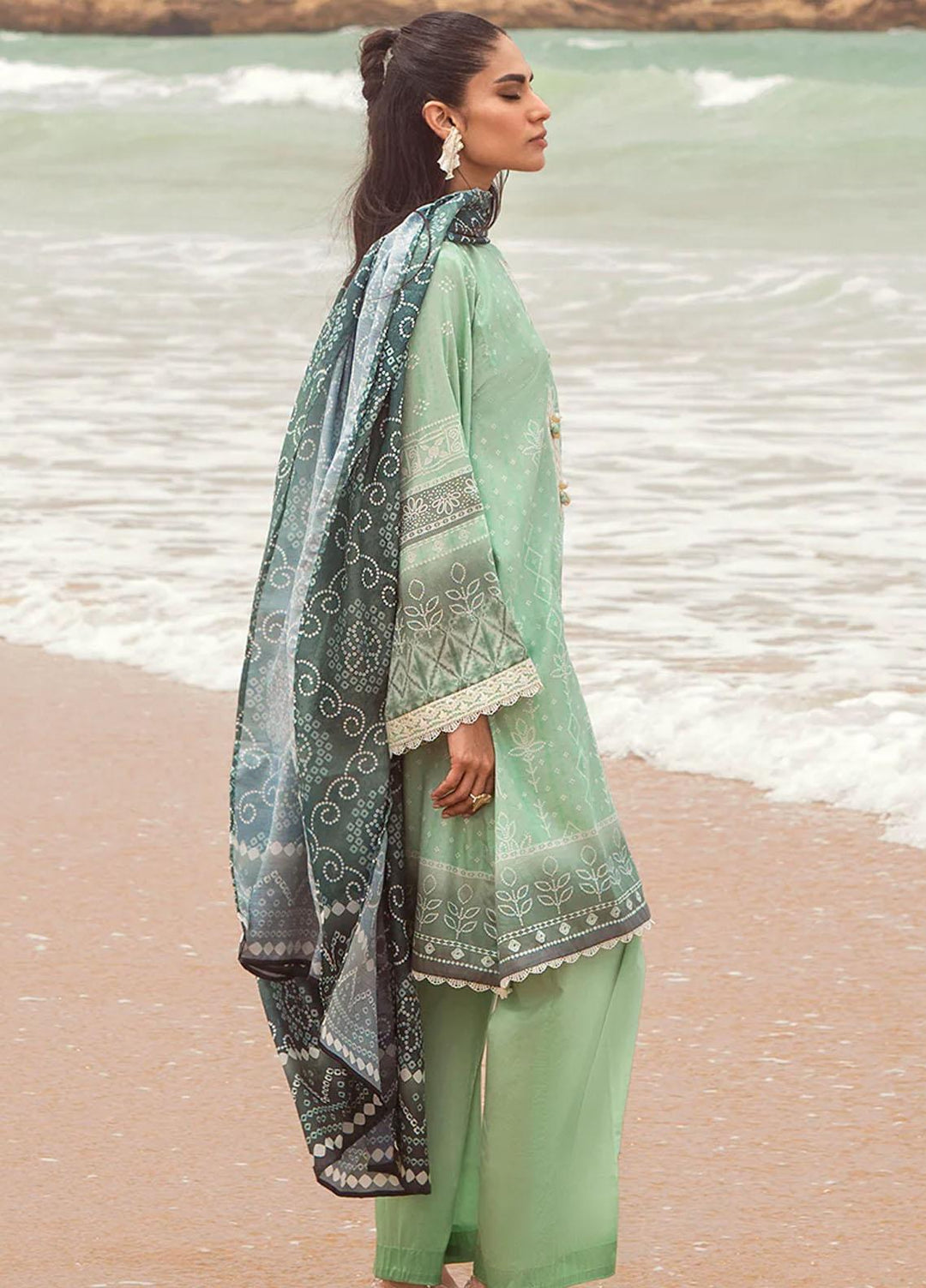 Cross Stitch Embroidered Cotton satin Suits Unstitched 3 Piece CS23CS D-14 Jade Adorn - Premium Collection