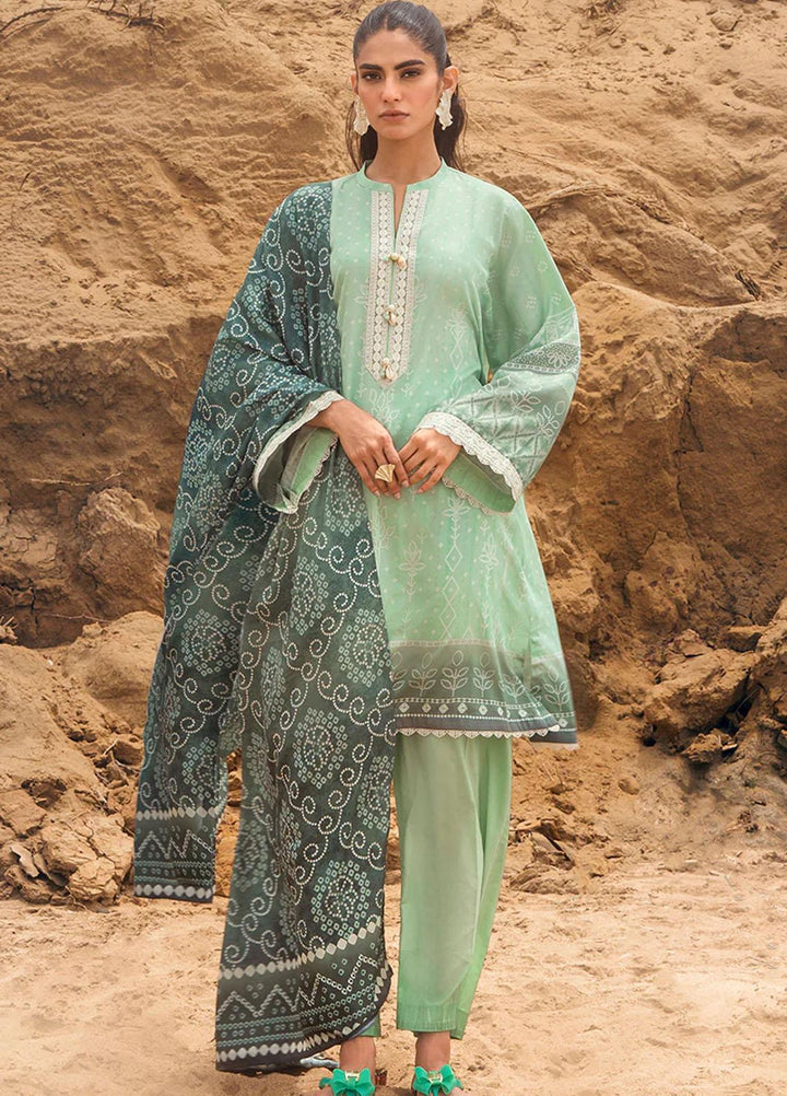 Cross Stitch Embroidered Cotton satin Suits Unstitched 3 Piece CS23CS D-14 Jade Adorn - Premium Collection