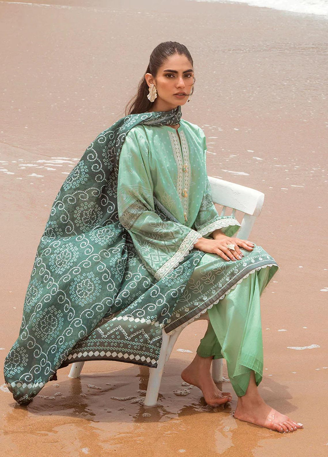 Cross Stitch Embroidered Cotton satin Suits Unstitched 3 Piece CS23CS D-14 Jade Adorn - Premium Collection