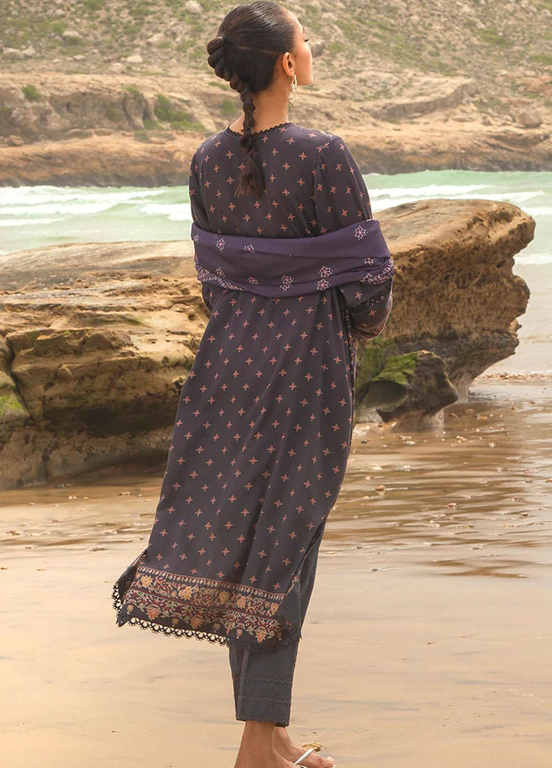 Cross Stitch Embroidered Cotton satin Suits Unstitched 3 Piece CS23CS D-15 Pashmina Blend - Premium Collection