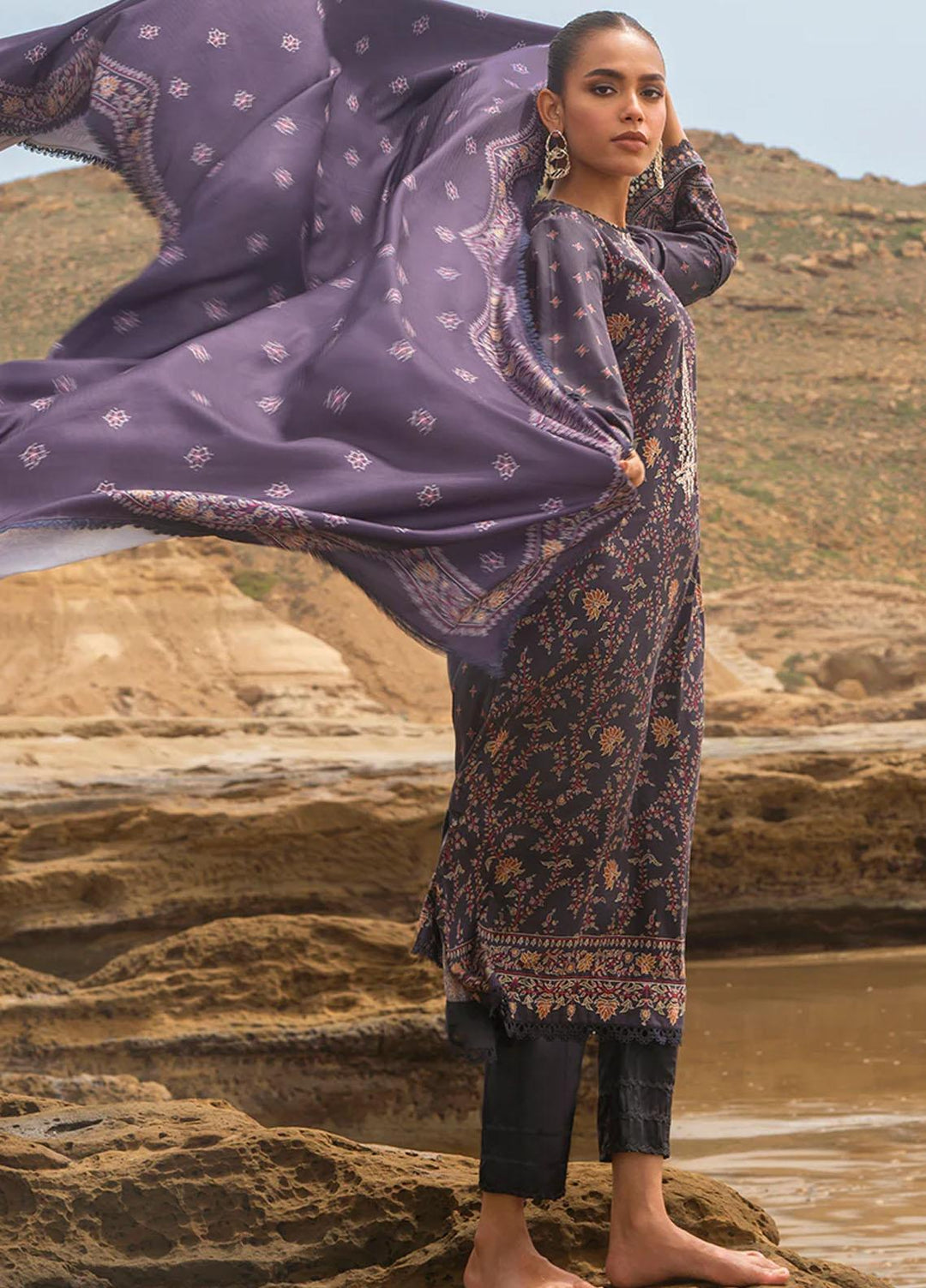 Cross Stitch Embroidered Cotton satin Suits Unstitched 3 Piece CS23CS D-15 Pashmina Blend - Premium Collection