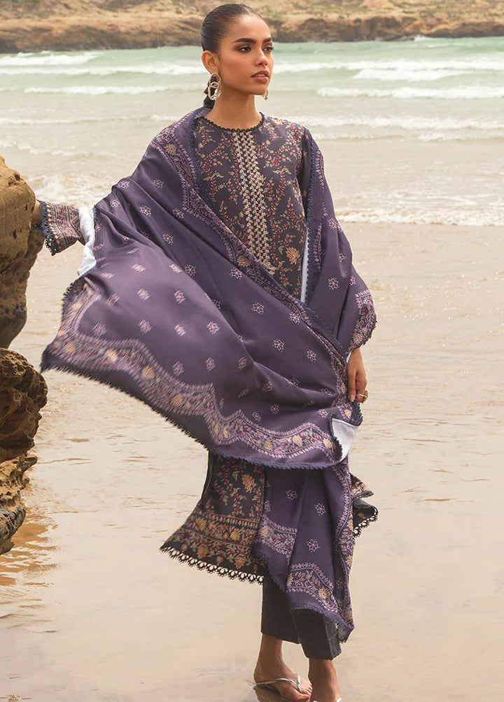 Cross Stitch Embroidered Cotton satin Suits Unstitched 3 Piece CS23CS D-15 Pashmina Blend - Premium Collection