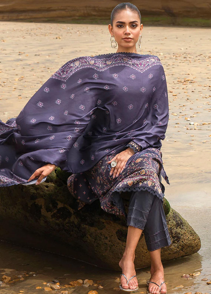 Cross Stitch Embroidered Cotton satin Suits Unstitched 3 Piece CS23CS D-15 Pashmina Blend - Premium Collection