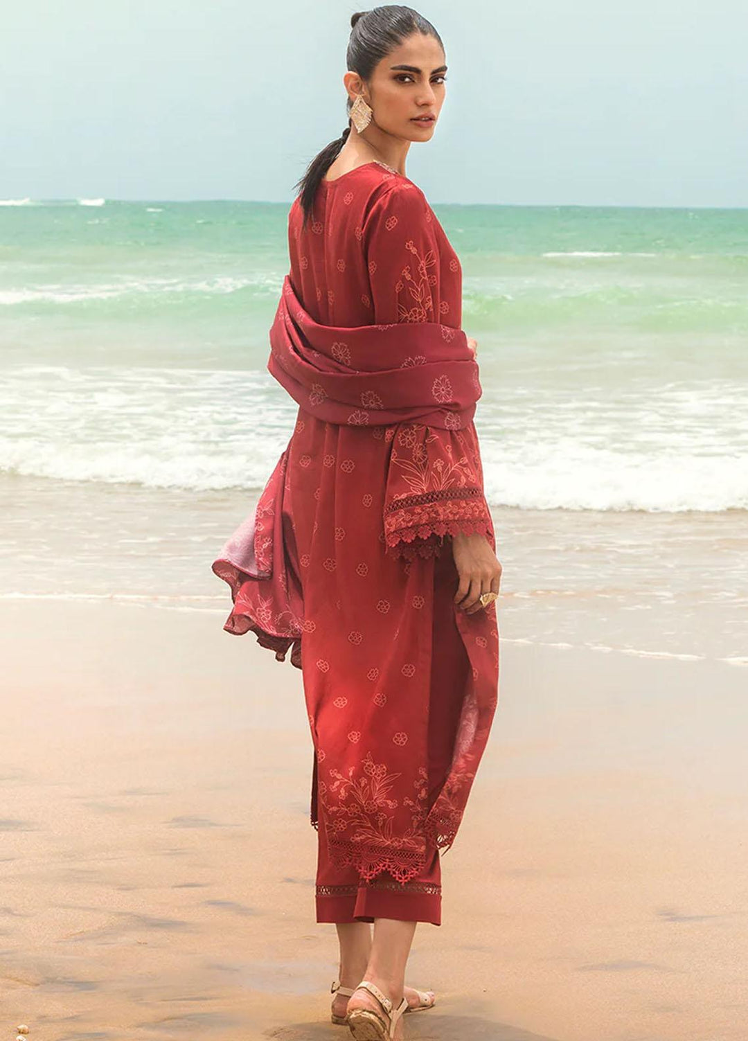 Cross Stitch Embroidered Cotton satin Suits Unstitched 3 Piece CS23CS D-16 Roisin Garnet - Premium Collection