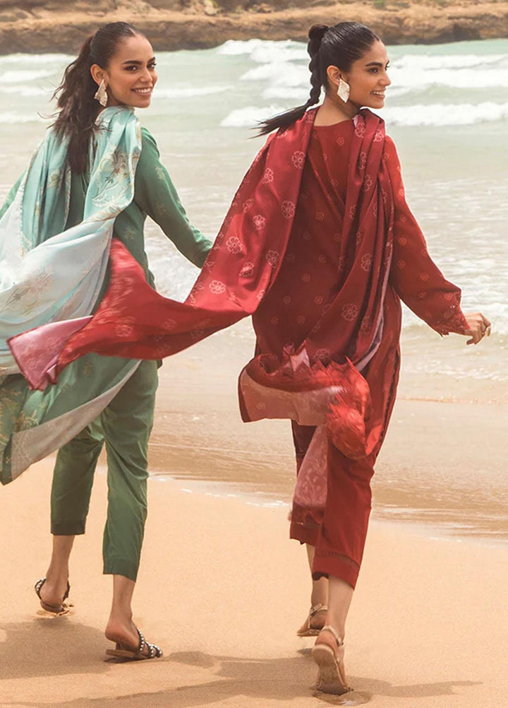 Cross Stitch Embroidered Cotton satin Suits Unstitched 3 Piece CS23CS D-16 Roisin Garnet - Premium Collection