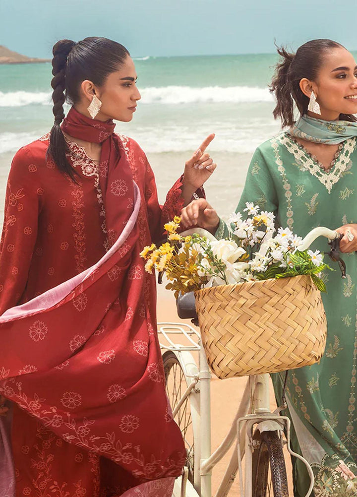 Cross Stitch Embroidered Cotton satin Suits Unstitched 3 Piece CS23CS D-16 Roisin Garnet - Premium Collection