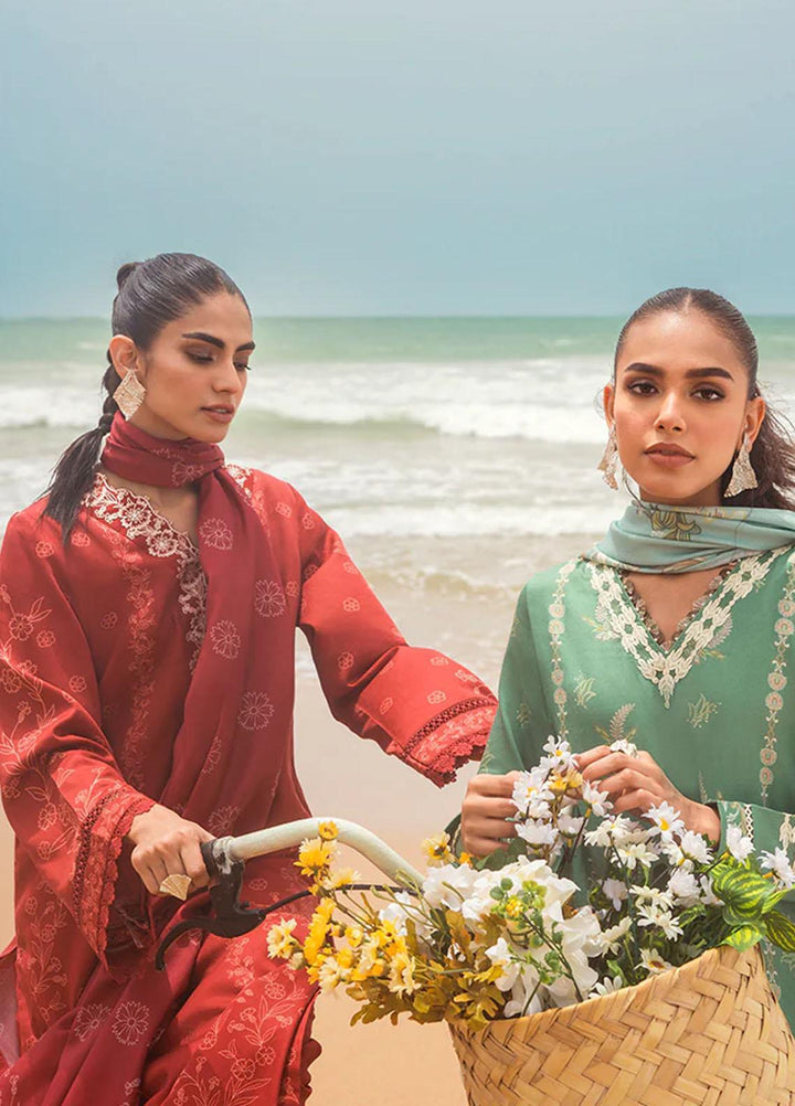 Cross Stitch Embroidered Cotton satin Suits Unstitched 3 Piece CS23CS D-16 Roisin Garnet - Premium Collection