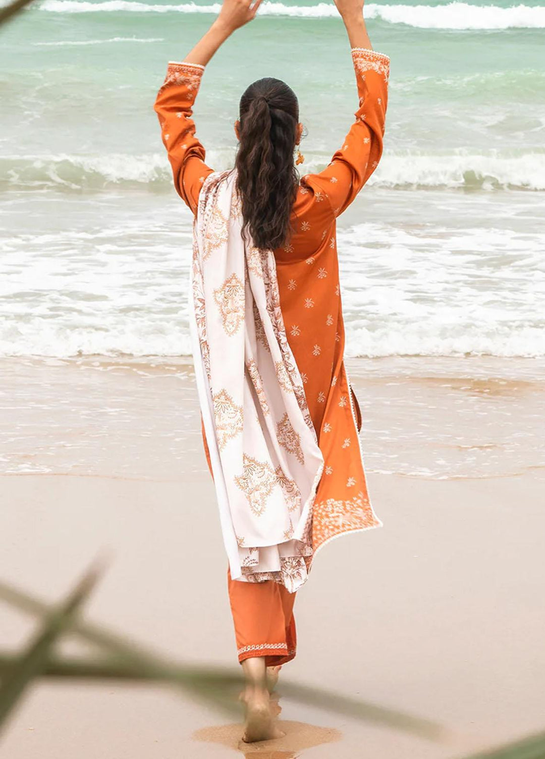 Cross Stitch Embroidered Cotton satin Suits Unstitched 3 Piece CS23CS D-17 Rust Aura - Premium Collection