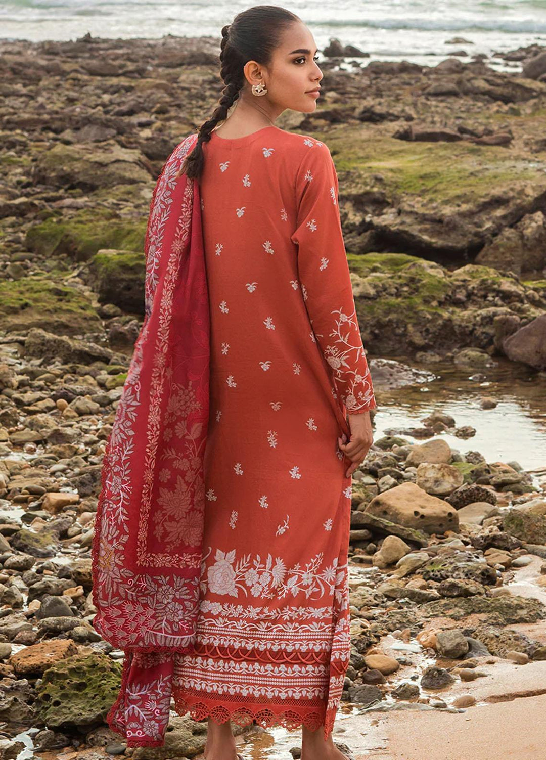 Cross Stitch Embroidered Cotton satin Suits Unstitched 3 Piece CS23CS D-18 Sand Stone - Premium Collection