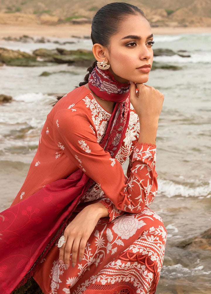 Cross Stitch Embroidered Cotton satin Suits Unstitched 3 Piece CS23CS D-18 Sand Stone - Premium Collection