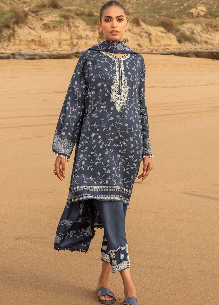 Cross Stitch Embroidered Cotton satin Suits Unstitched 3 Piece CS23CS D-19 Sapphire Muze - Premium Collection