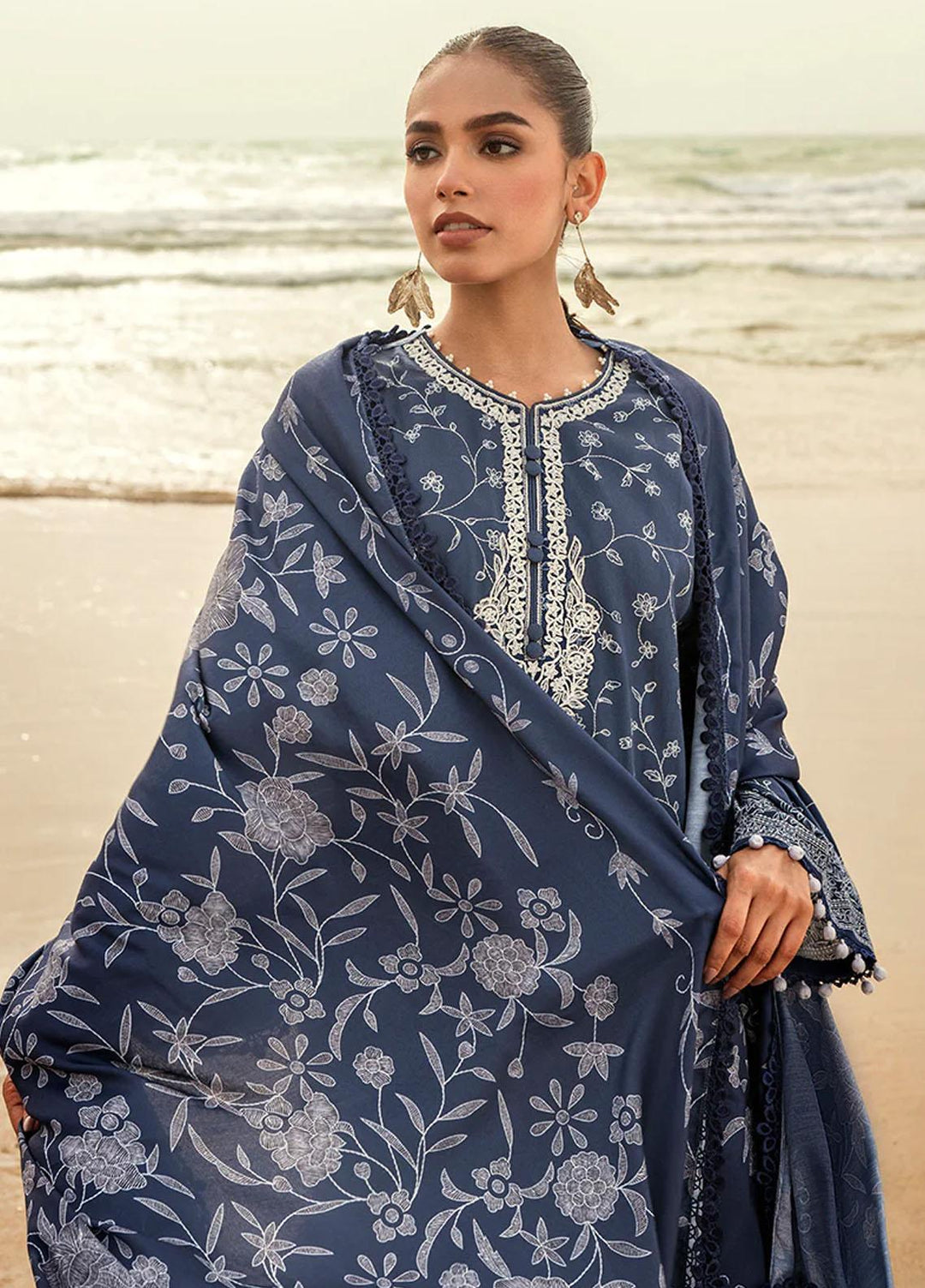Cross Stitch Embroidered Cotton satin Suits Unstitched 3 Piece CS23CS D-19 Sapphire Muze - Premium Collection