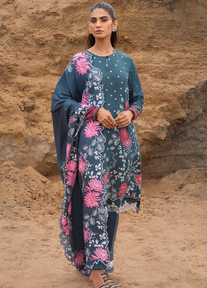 Cross Stitch Embroidered Cotton satin Suits Unstitched 3 Piece CS23CS D-20 Azure Tale - Premium Collection