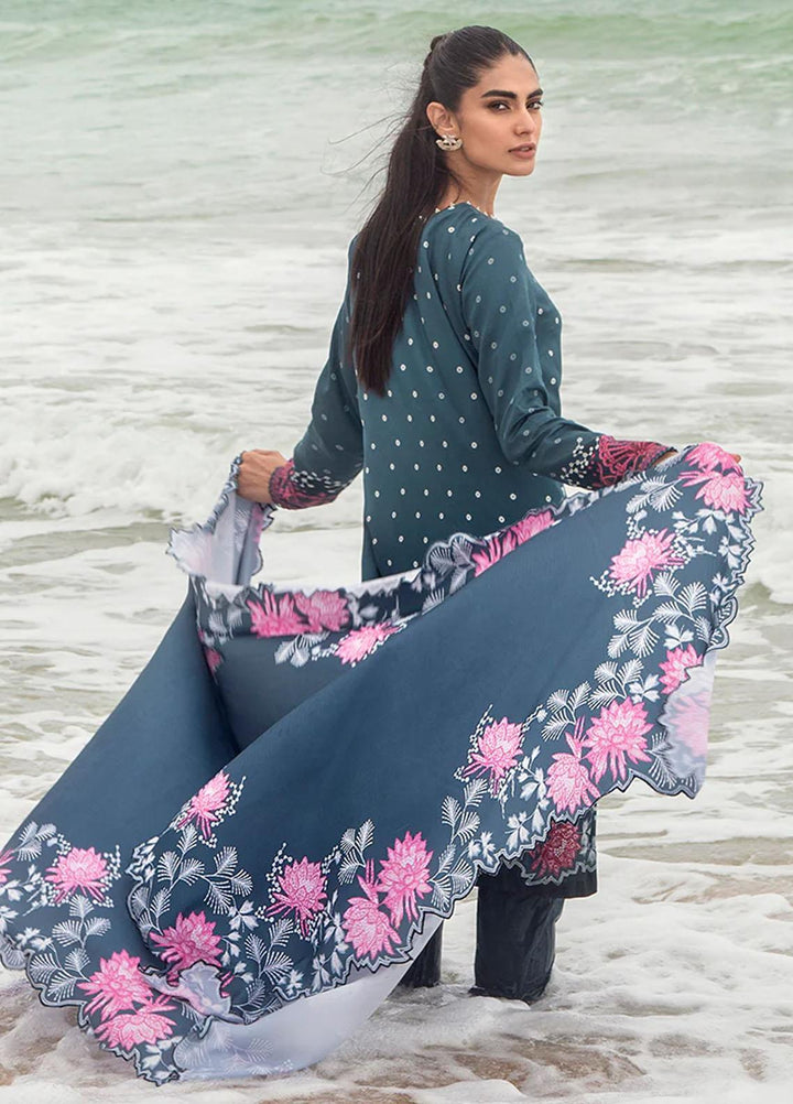 Cross Stitch Embroidered Cotton satin Suits Unstitched 3 Piece CS23CS D-20 Azure Tale - Premium Collection