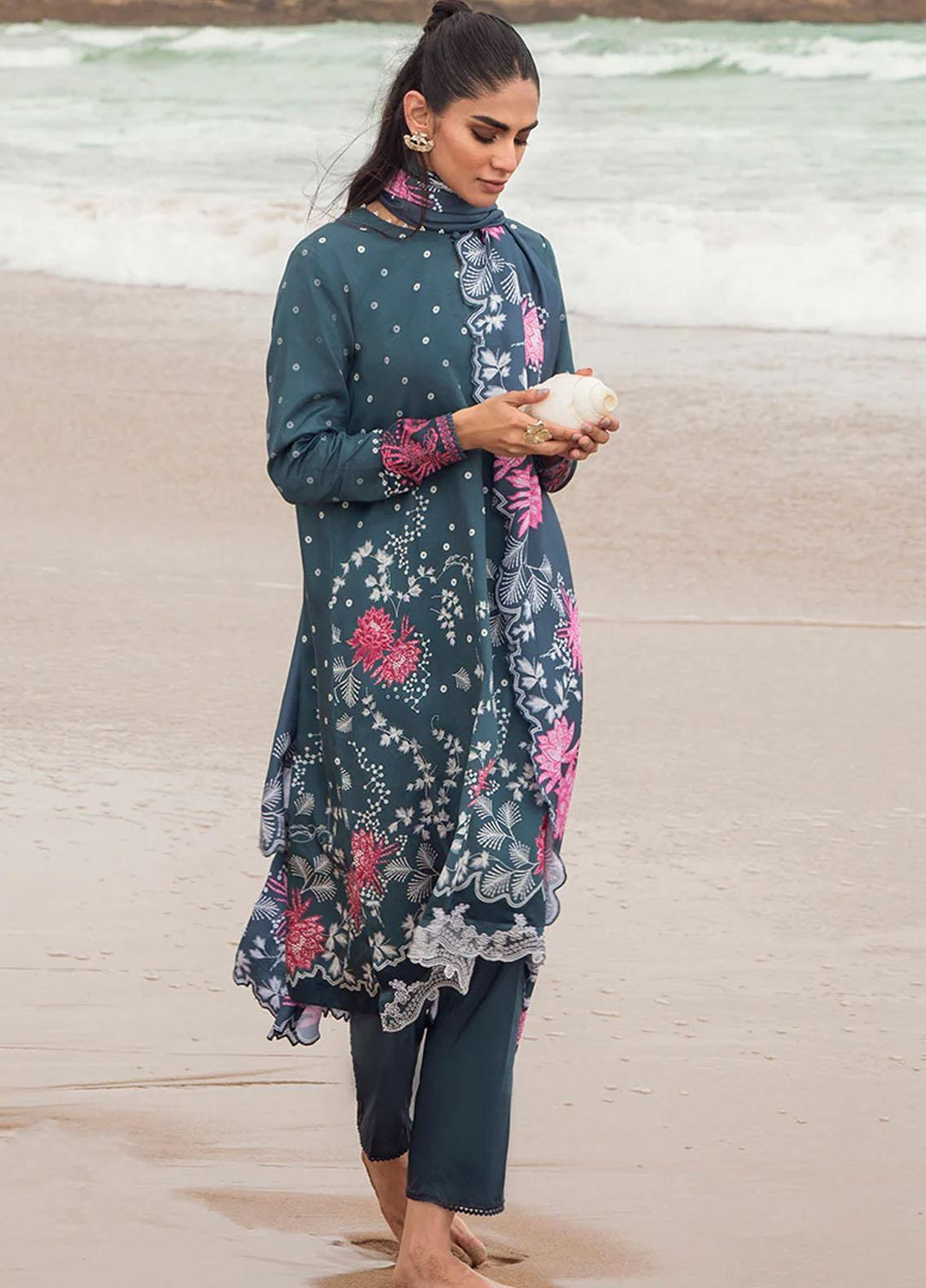 Cross Stitch Embroidered Cotton satin Suits Unstitched 3 Piece CS23CS D-20 Azure Tale - Premium Collection