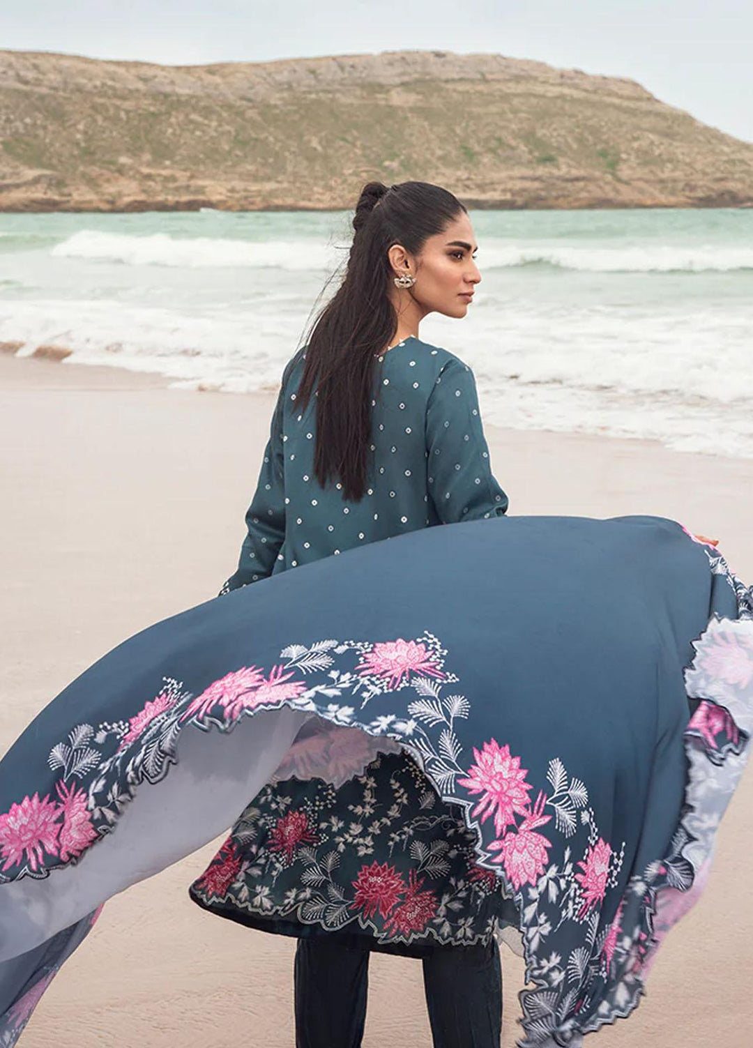 Cross Stitch Embroidered Cotton satin Suits Unstitched 3 Piece CS23CS D-20 Azure Tale - Premium Collection