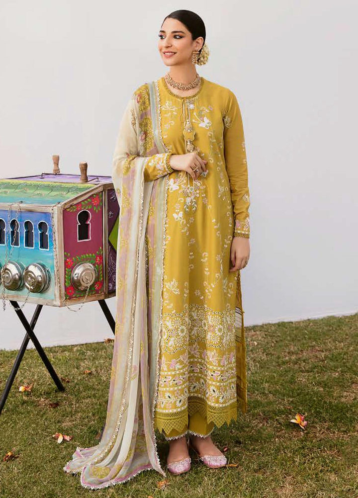 Cross Stitch Embroidered Lawn Suits Unstitched 3 Piece CS23PL D-01 Moss Lily - Eid Collection