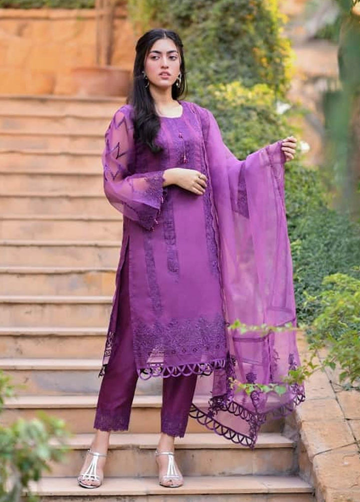 Cyanic Embroidered Organza Suits Unstitched 3 Piece CYN22U UN-13 Mauve - Festive Collection