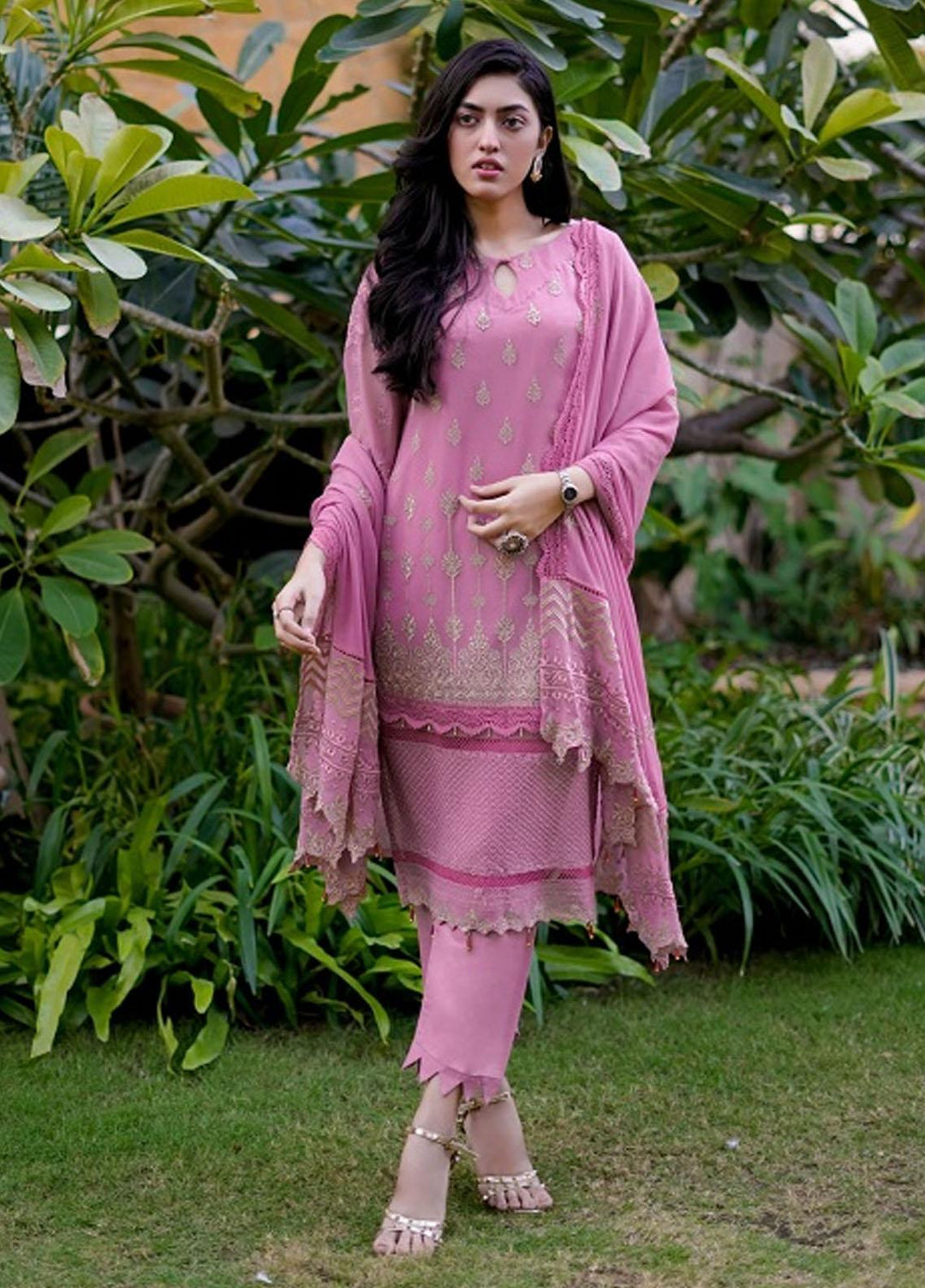 Cyanic Embroidered Chiffon Suits Unstitched 3 Piece CYN22U UN-14 Dusty Rose - Festive Collection