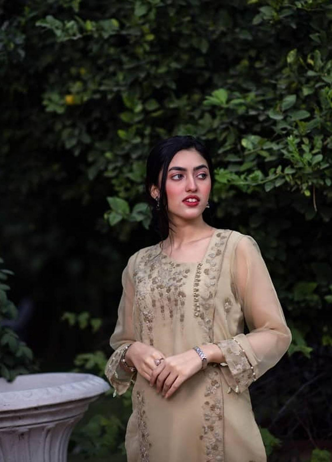 Cyanic Embroidered Organza  Unstitched Kurties CYN22U UN-15 Wheaten - Festive Collection