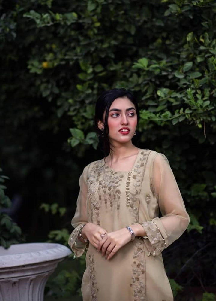 Cyanic Embroidered Organza  Unstitched Kurties CYN22U UN-15 Wheaten - Festive Collection