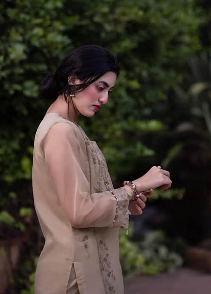 Cyanic Embroidered Organza  Unstitched Kurties CYN22U UN-15 Wheaten - Festive Collection