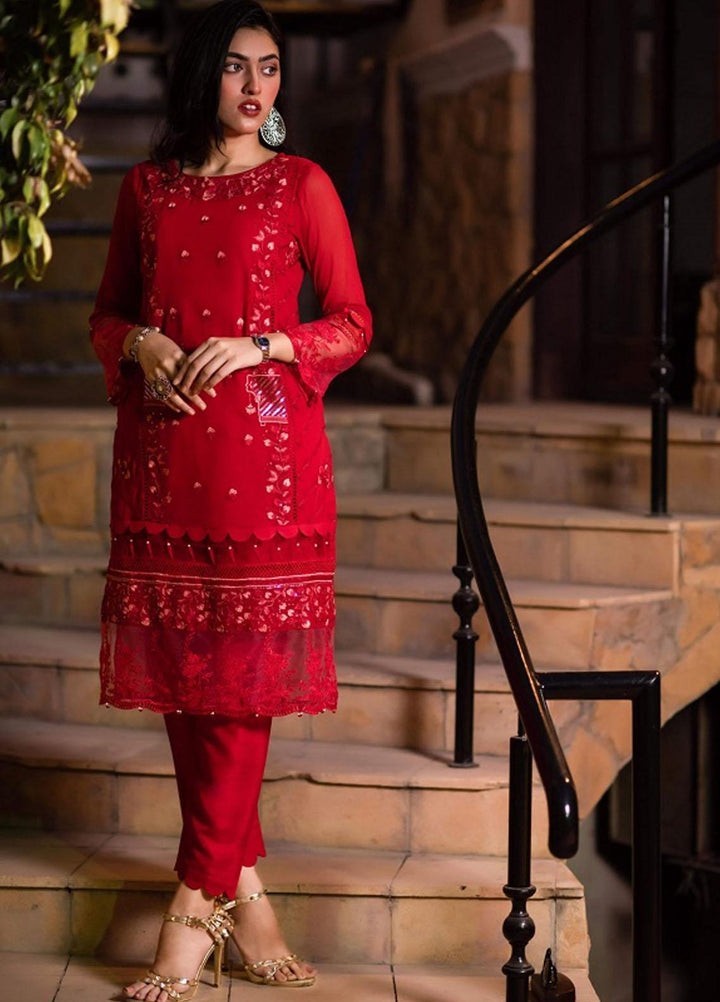 Cyanic Embroidered Chiffon  Unstitched Kurties CYN22U UN-16 Rubi - Festive Collection