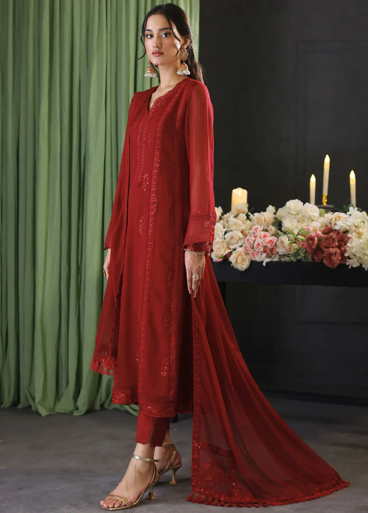 Cyanic Pret Embroidered Chiffon 3 Piece Suit Cherry Red