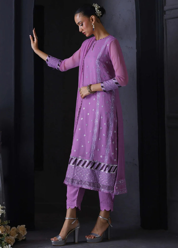 Cyanic Pret Embroidered Chiffon 3 Piece Suit Lavender