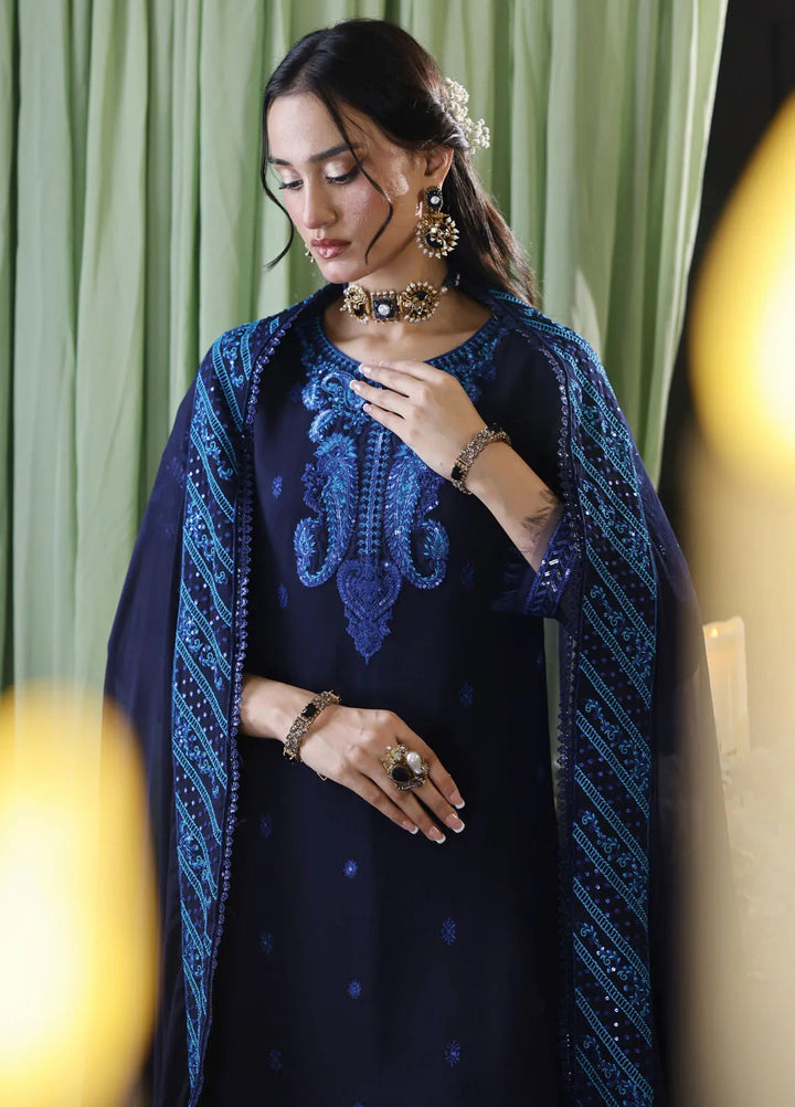 Cyanic Pret Embroidered Chiffon 3 Piece Suit Neon Navy