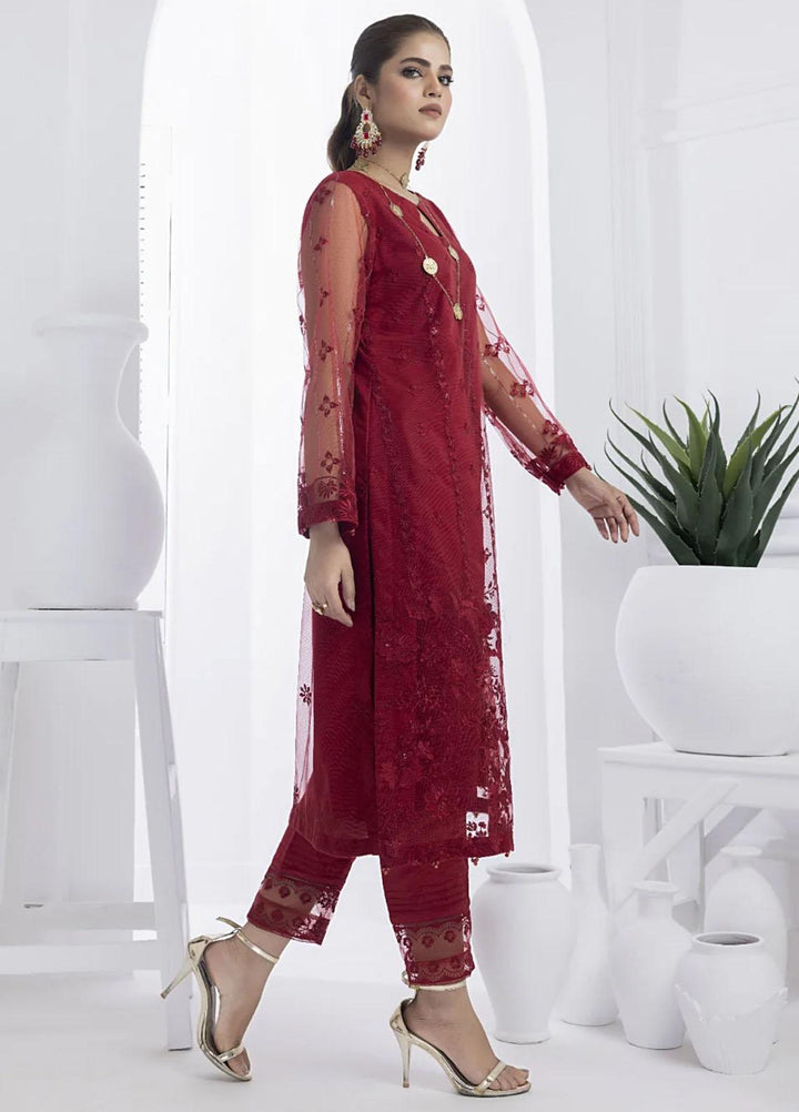 Cyanic Embroidered Net Suits Unstitched 2 Piece CYN23L Scarlet - Festive Collection