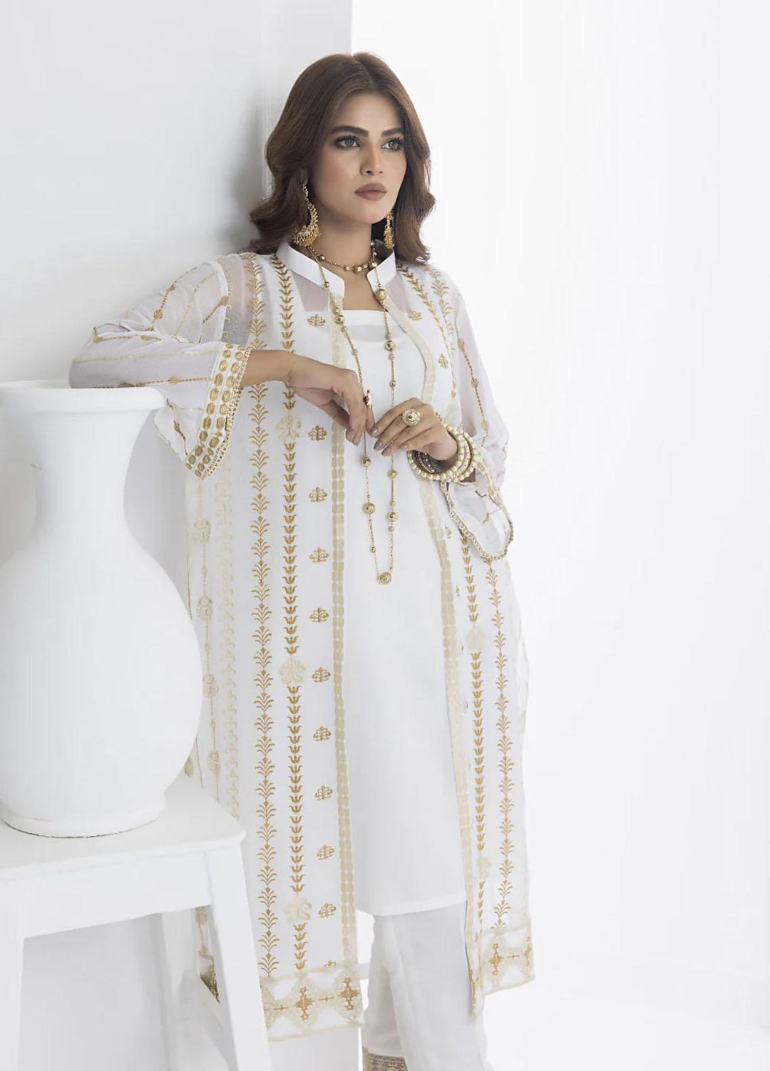 Cyanic Embroidered Chiffon Suits Unstitched 2 Piece CYN23L Snow Drift - Festive Collection