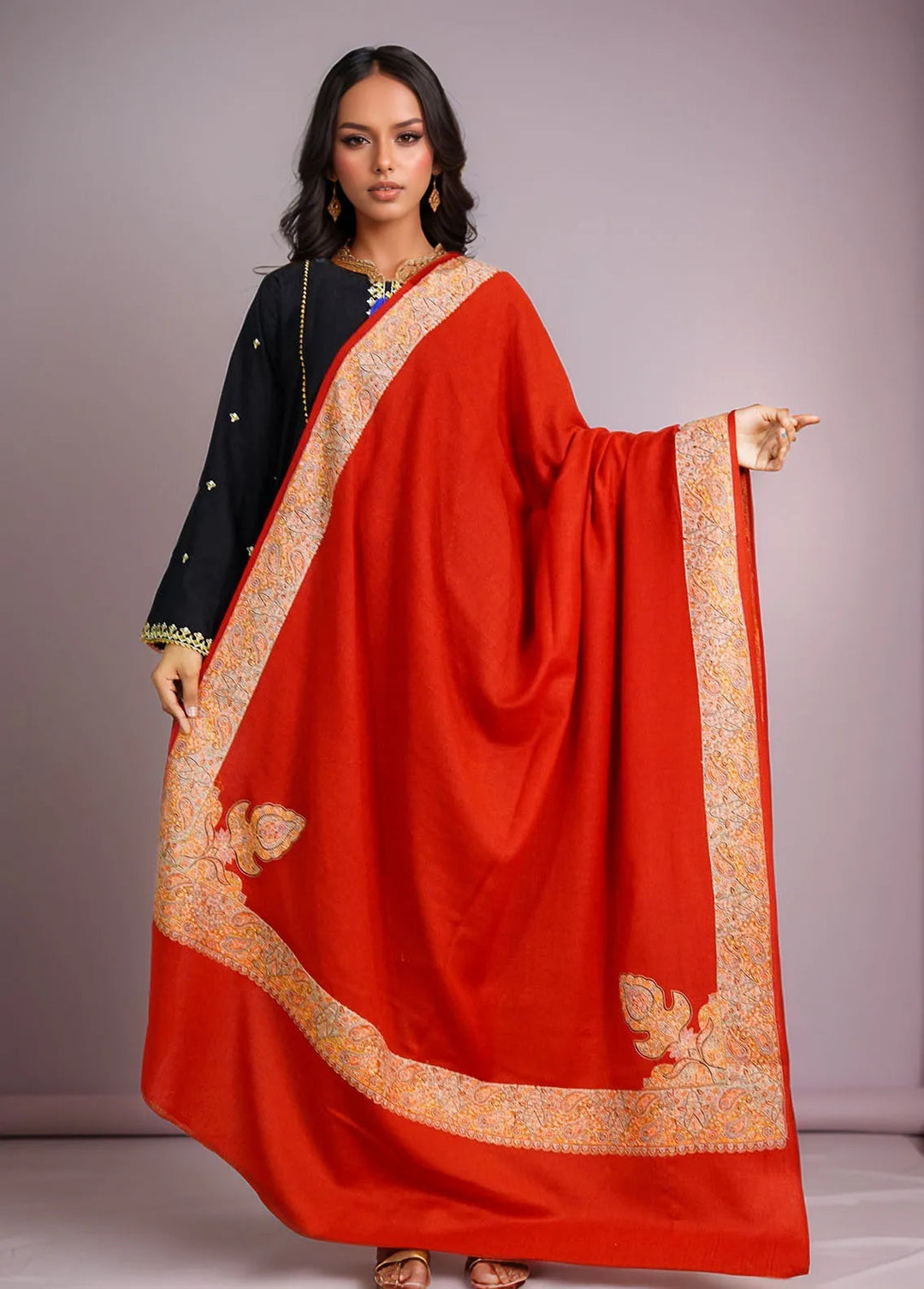 Sanaulla Exclusive Range Pashmina Shawl D-46 Mehroon - Winter Collection