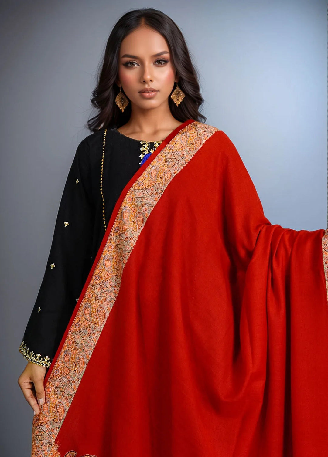Sanaulla Exclusive Range Pashmina Shawl D-46 Mehroon - Winter Collection