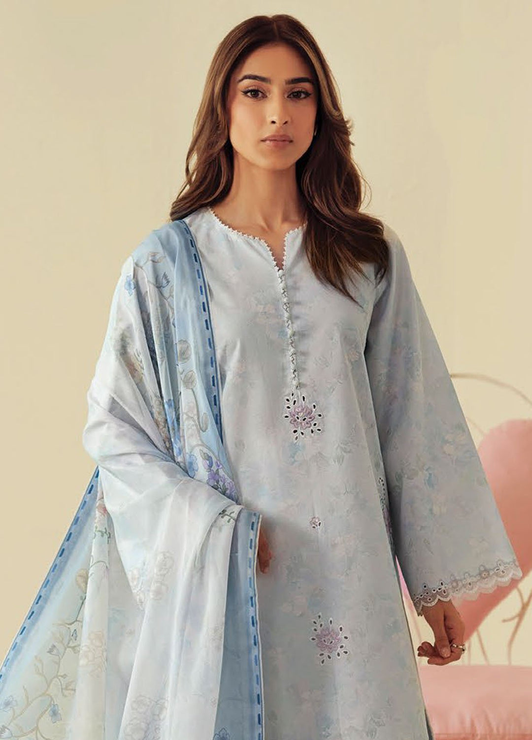 Daffodils by Seran Embroidered Lawn Suits Unstitched 2 Piece SN25DL D-02 Skylar - Summer Collection