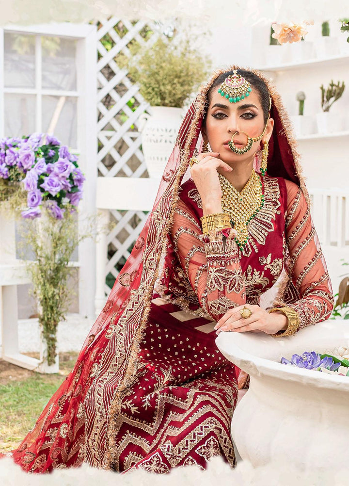 A'La Mode By Gisele Embroidered Net Suits Unstitched 3 Piece GL22A Dahlia - Luxury Collection