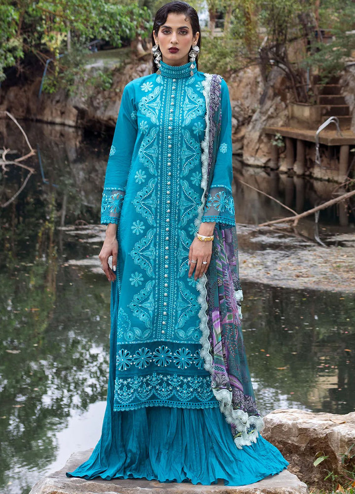Dahlia by Roheenaz Embroidered Lawn Suits Unstitched 3 Piece RNZ24D D-01A Delphinium - Summer Collection