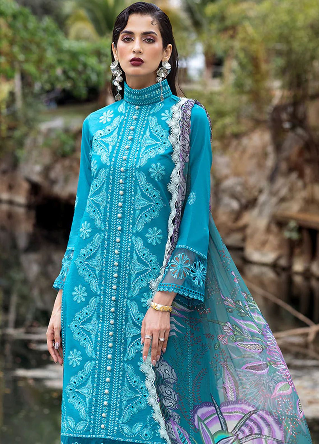 Dahlia by Roheenaz Embroidered Lawn Suits Unstitched 3 Piece RNZ24D D-01A Delphinium - Summer Collection