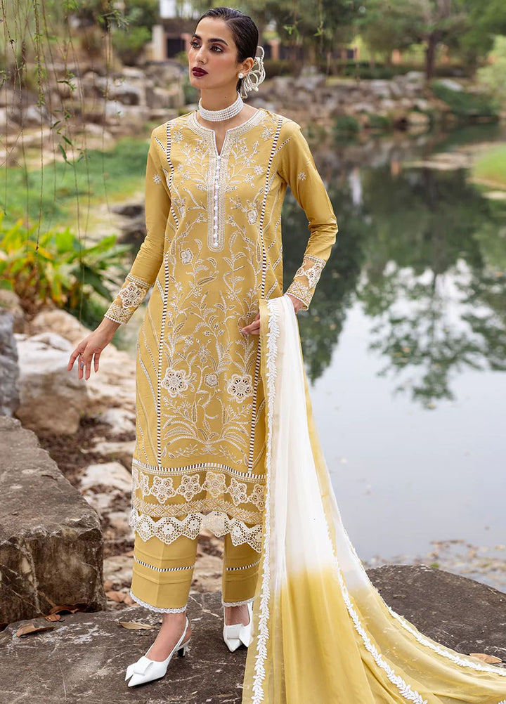 Dahlia by Roheenaz Embroidered Lawn Suits Unstitched 3 Piece RNZ24D D-02A Forsythia - Summer Collection