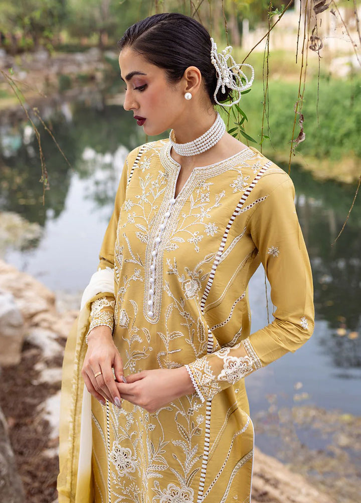 Dahlia by Roheenaz Embroidered Lawn Suits Unstitched 3 Piece RNZ24D D-02A Forsythia - Summer Collection