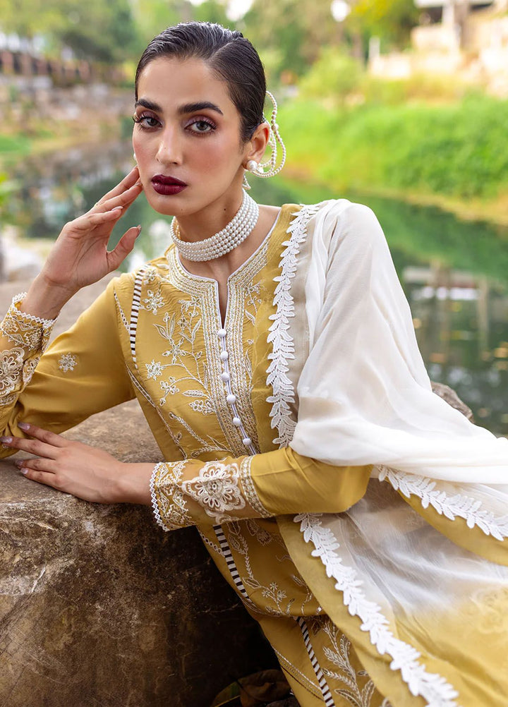 Dahlia by Roheenaz Embroidered Lawn Suits Unstitched 3 Piece RNZ24D D-02A Forsythia - Summer Collection